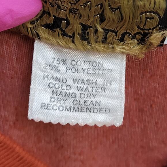 Vintage 80s Velour Sweater Womens Large 21x21 Boxy Burnt-Orange - Picture 7 of 10